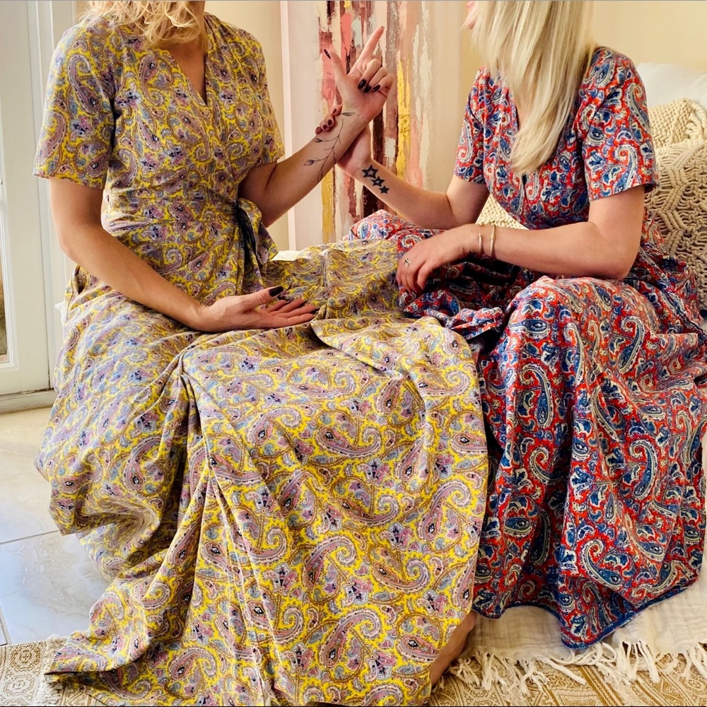 Floral Print Belted cotton boho maxi paisley Dress - Picture 2 of 10